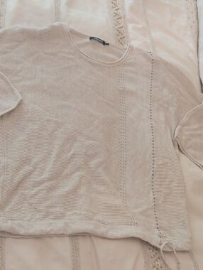 Chico's Taupe Crewneck Sweater with Studded Side Detail